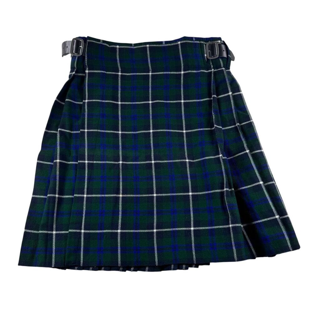 Vintage Scottish Mens Tartan Plaid Kilt Skirt 34 Green Navy Pleated Celtic Punk